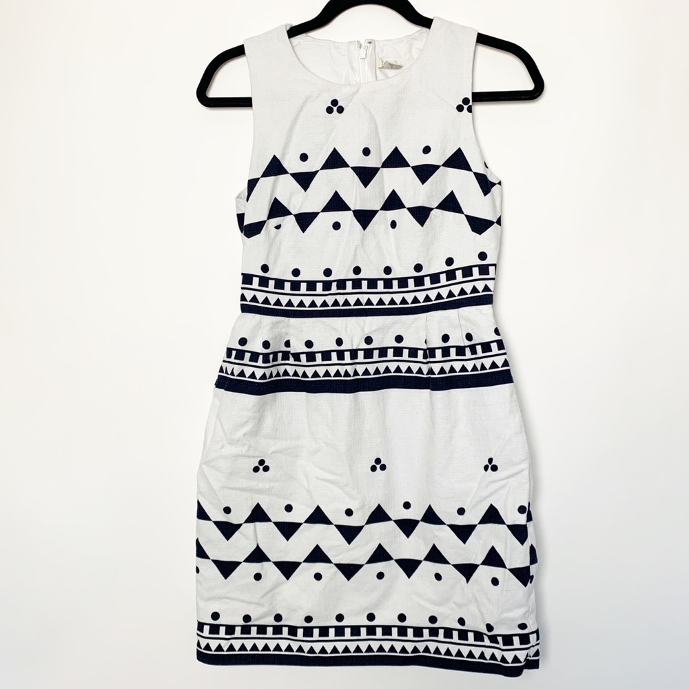 J crew factory white cocktail dress with dark blue